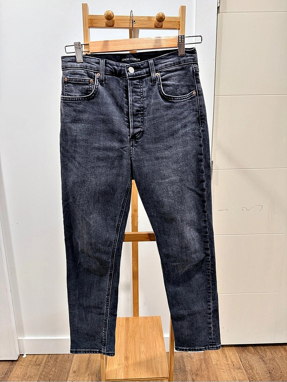 Denim Forum The Yoko High-Rise Straight Jean Black Waist 27